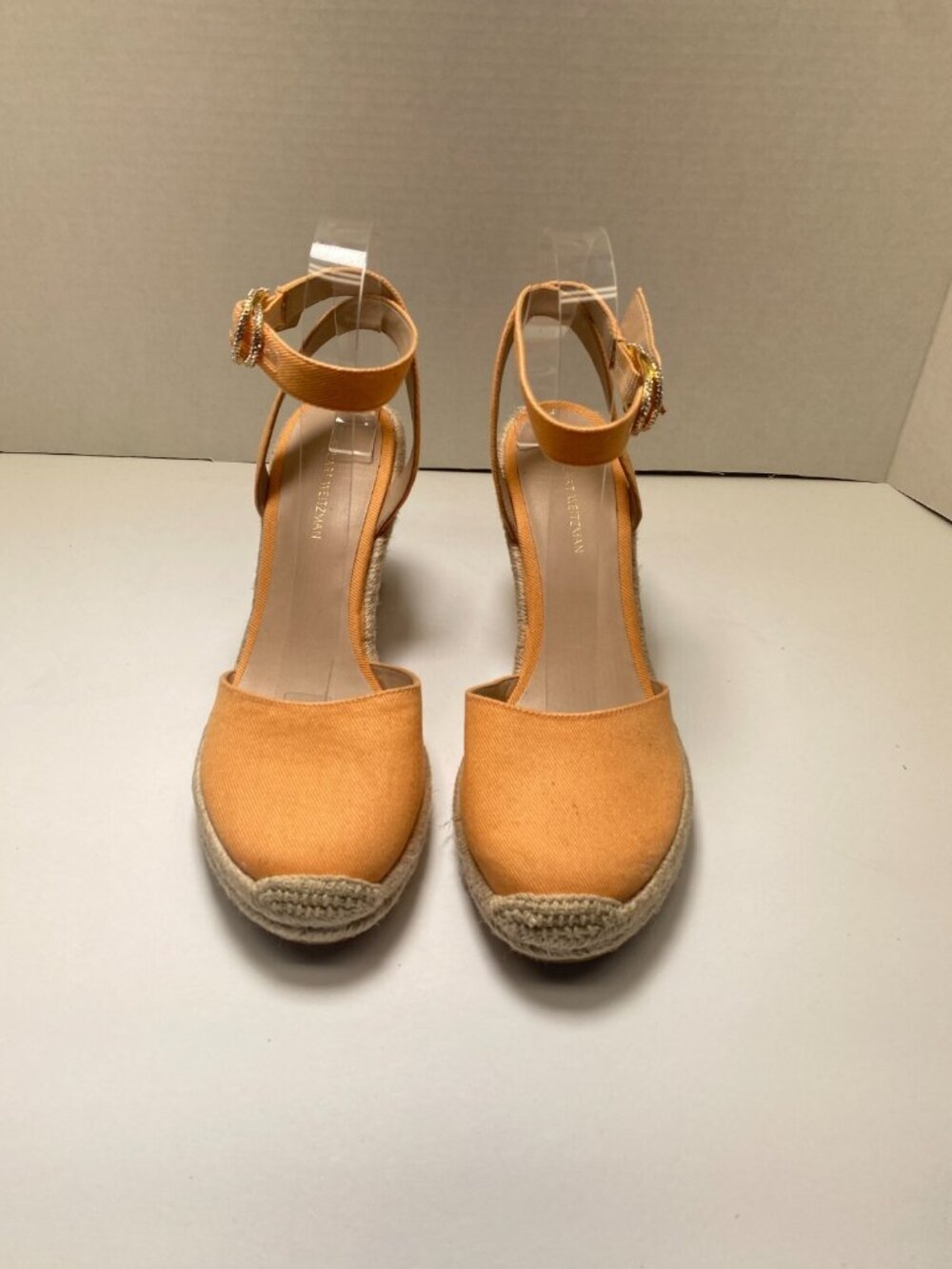 Stuart Weitzman Women's Natural Crystal Buckle Espadrille Wedge Sandal Sz 11 - Picture 2 of 6